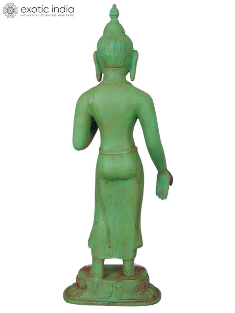 14" Standing Thai Buddha In Brass | Handmade | Made In India