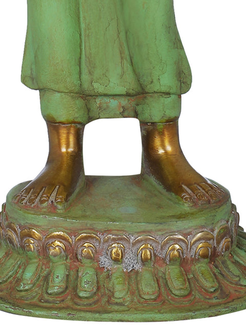 14" Standing Thai Buddha In Brass | Handmade | Made In India