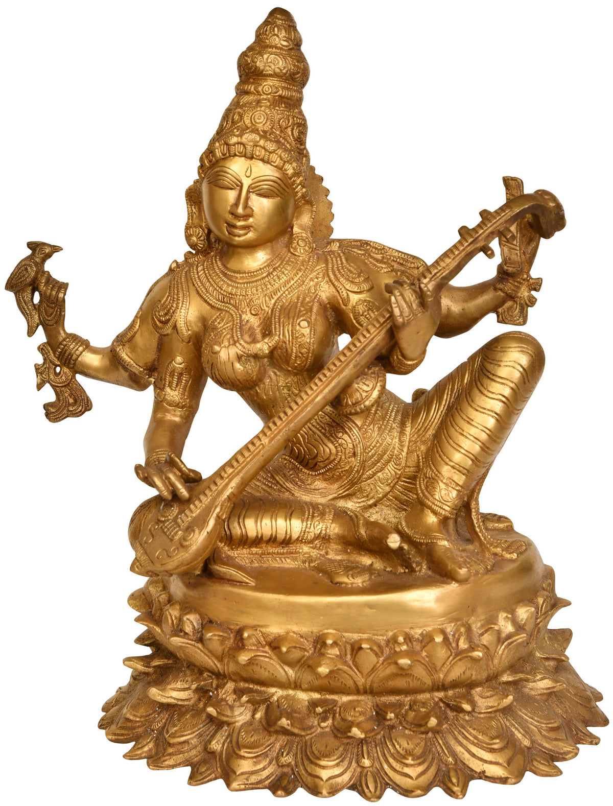 18" Four-Armed Goddess Saraswati In Brass | Handmade | Made In India