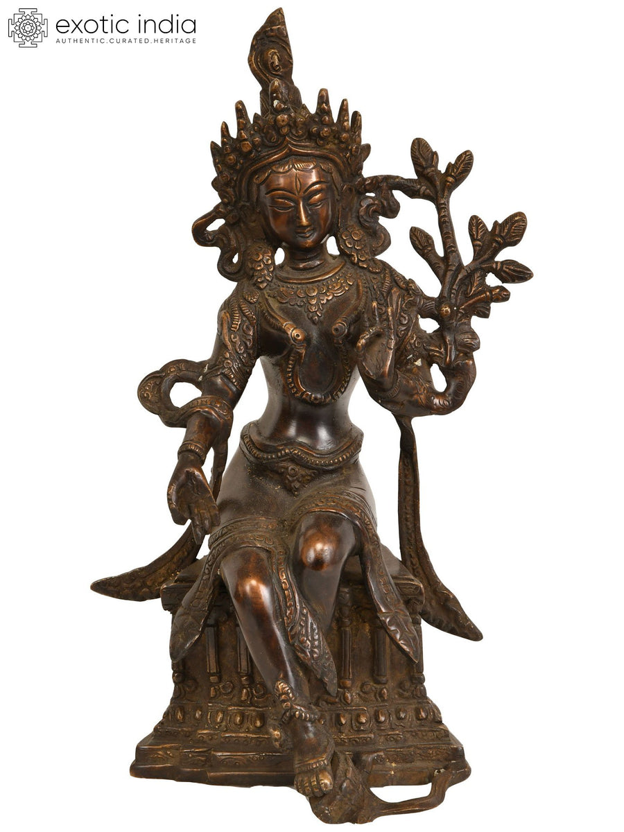 10" Handmade Buddhist Deity Tara Brass Idol for Home Pooja