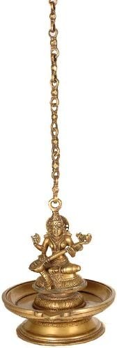 27" Brass Saraswati Hanging Lamp for Pooja