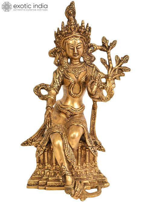 10" Seated Green Tara Brass Statue Handmade