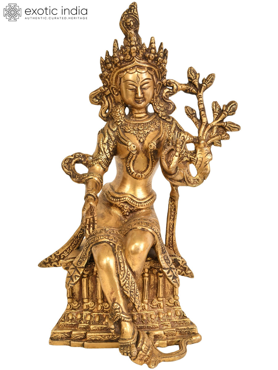10" Seated Green Tara Brass Statue Handmade