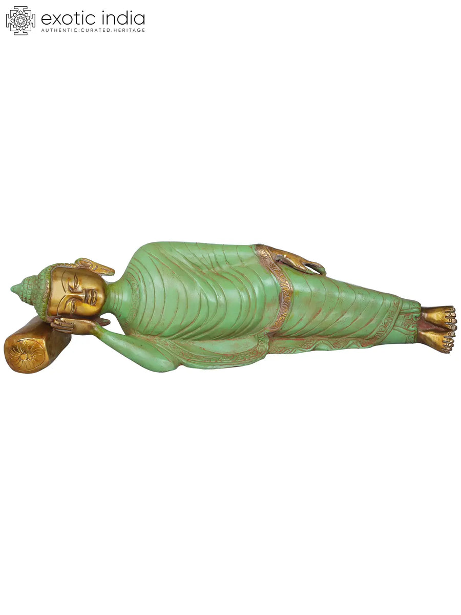 14" Relaxing Buddha Brass Statue Handmade