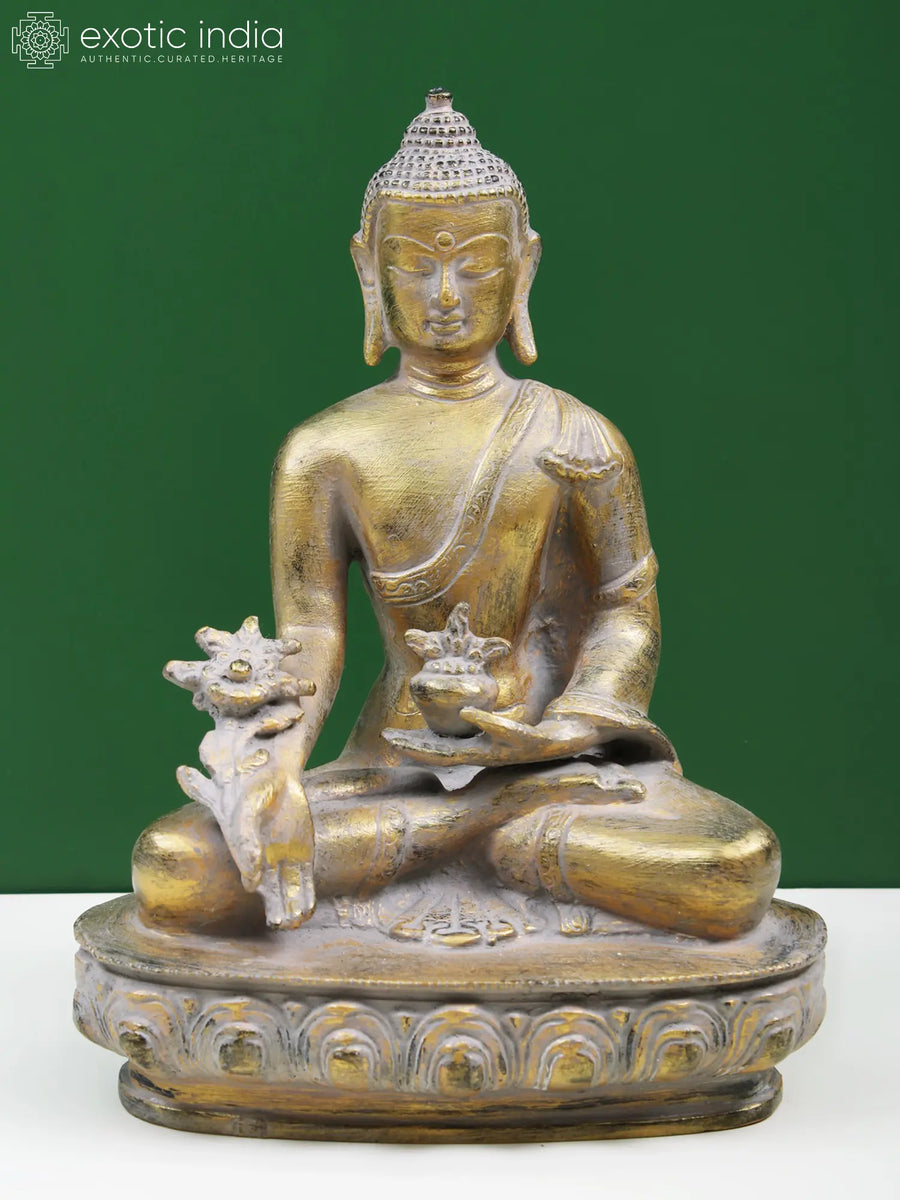 9" Medicine Buddha Handmade Brass Statue for Home Pooja