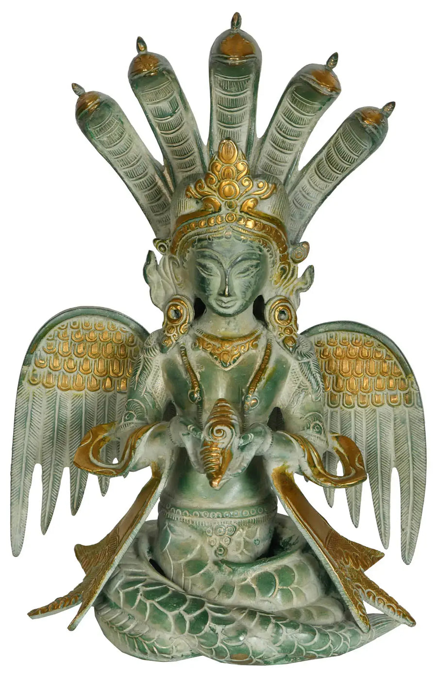 10" Naga Kanya Handmade Brass Statue