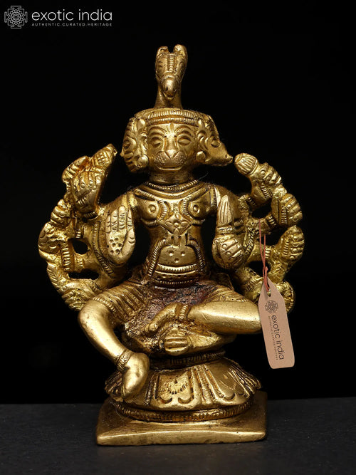 3" Five Headed Hanuman Brass Statue Handmade