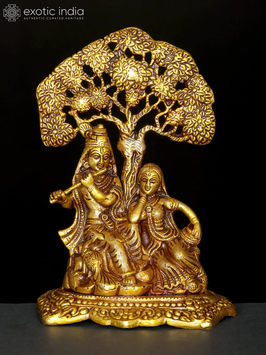 7" Radha Krishna Under Tree Brass Handmade Statue