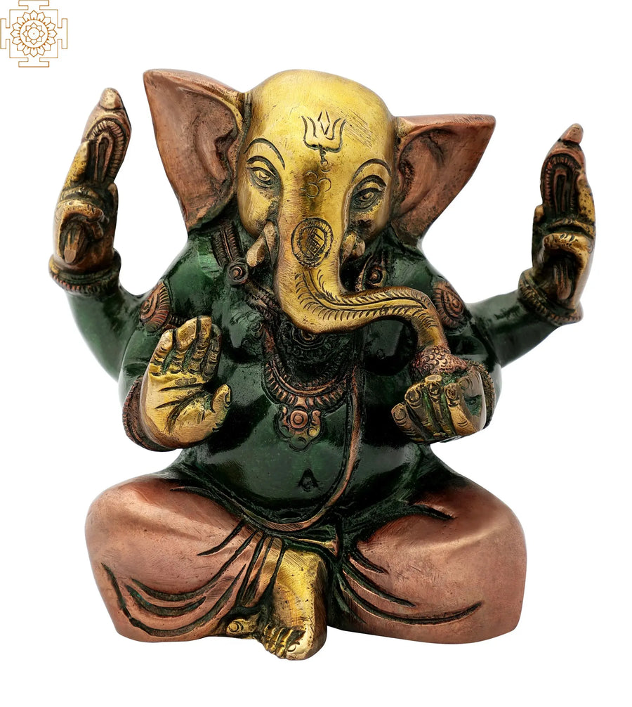 5" Lord Ganesha Handmade Brass Sculpture