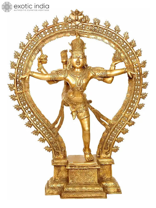 34" Large Brass Shiva Nataraja Statue, Ananda-Tandava Handmade Sculpture