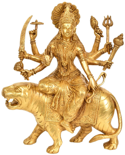 12" Eight Armed Goddess Durga In Brass | Handmade | Made In India