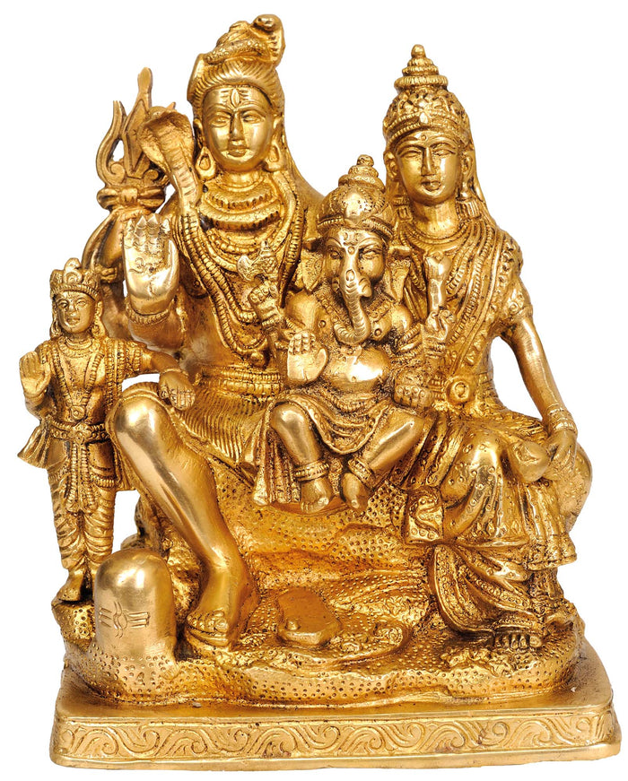 8" Shiva Family Handmade Brass Statue for Pooja