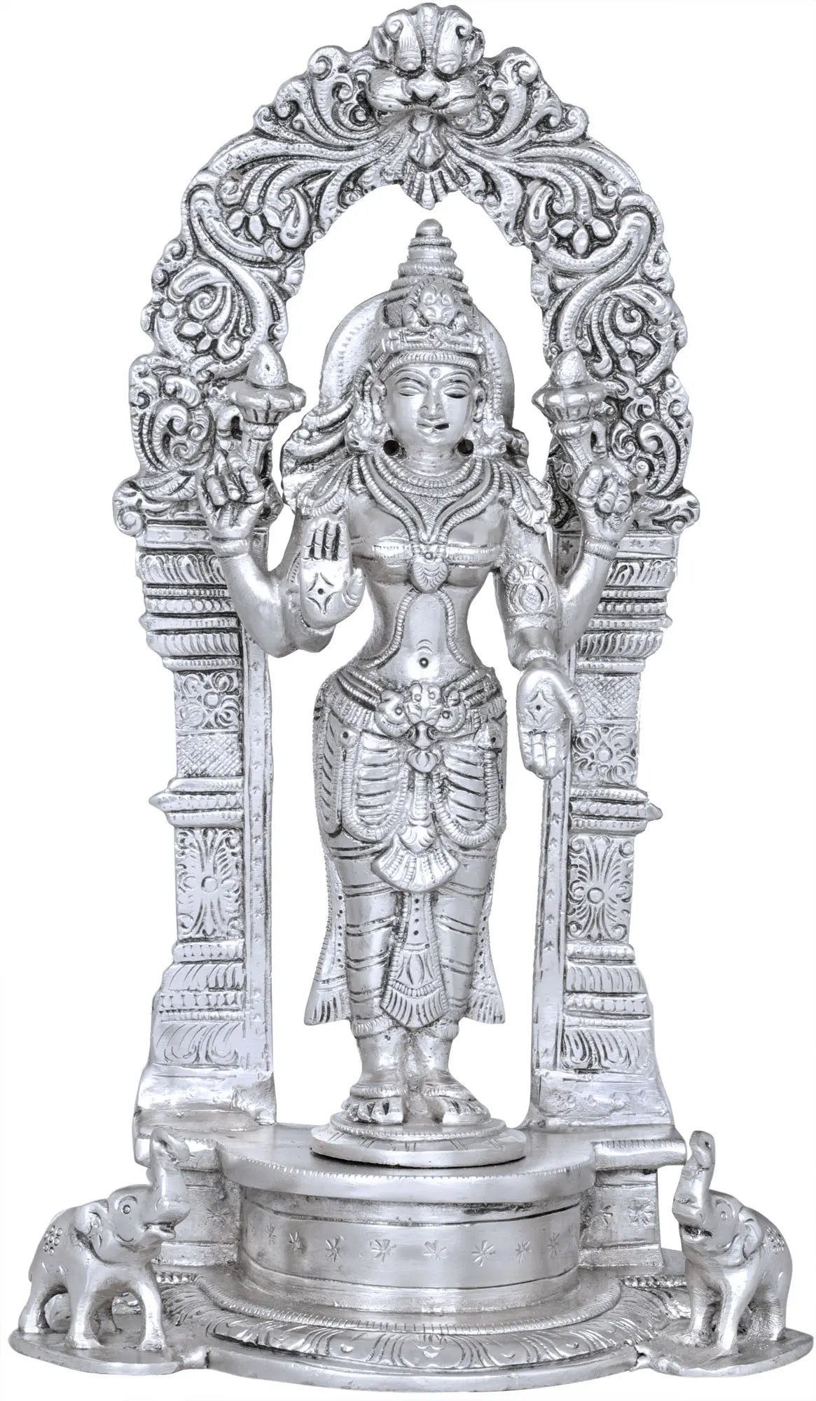 9" Standing Goddess Lakshmi Statue with Prabhavali in Brass