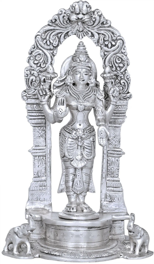 9" Handmade Standing Goddess Lakshmi Brass Statue with Prabhavali