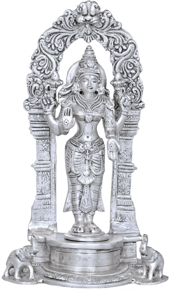 9" Standing Goddess Lakshmi Statue with Prabhavali in Brass