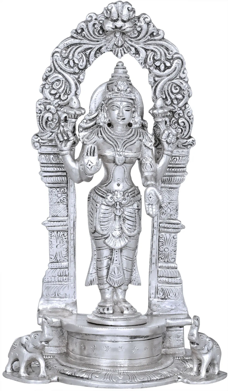 9" Handmade Standing Goddess Lakshmi Brass Statue with Prabhavali