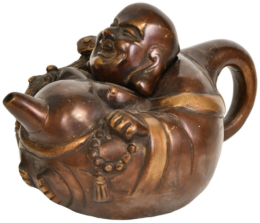 4" Laughing Buddha Brass Kettle Statue Handmade