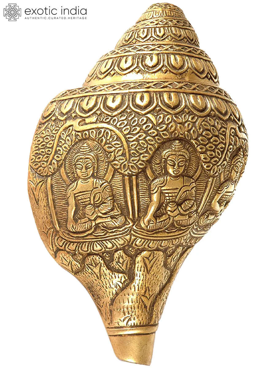 8" Tibetan Buddhist Five Dhyani Buddhas Brass Conch Statue Handmade