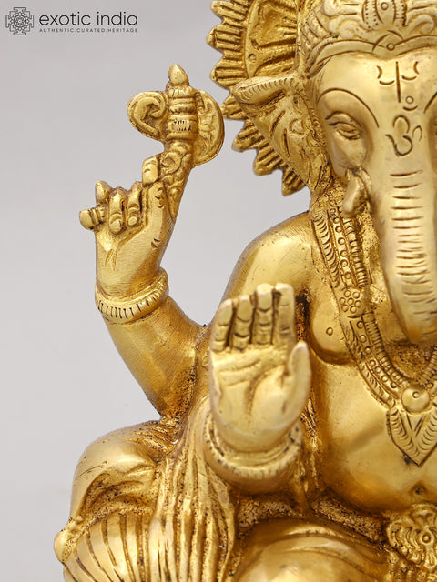 9" Brass Lord Ganesha Statue Seated on Throne | Handmade | Made in India