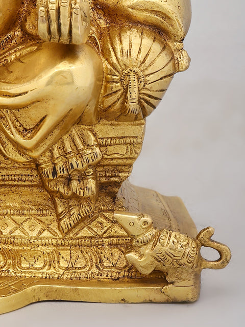9" Brass Lord Ganesha Statue Seated on Throne | Handmade | Made in India