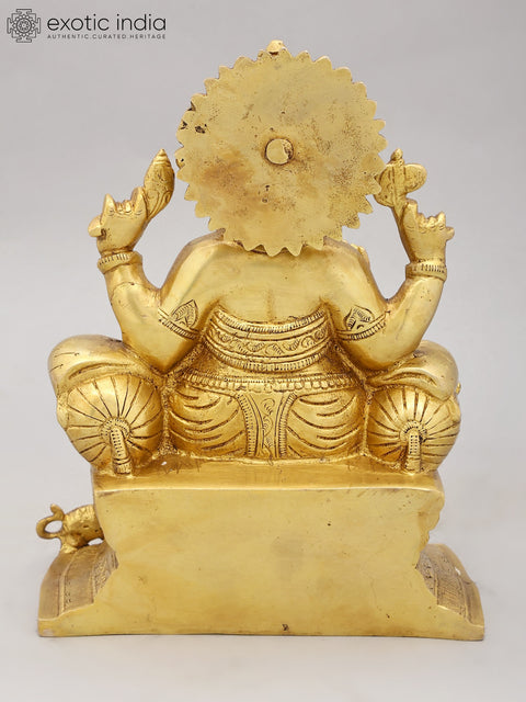 9" Brass Lord Ganesha Statue Seated on Throne | Handmade | Made in India