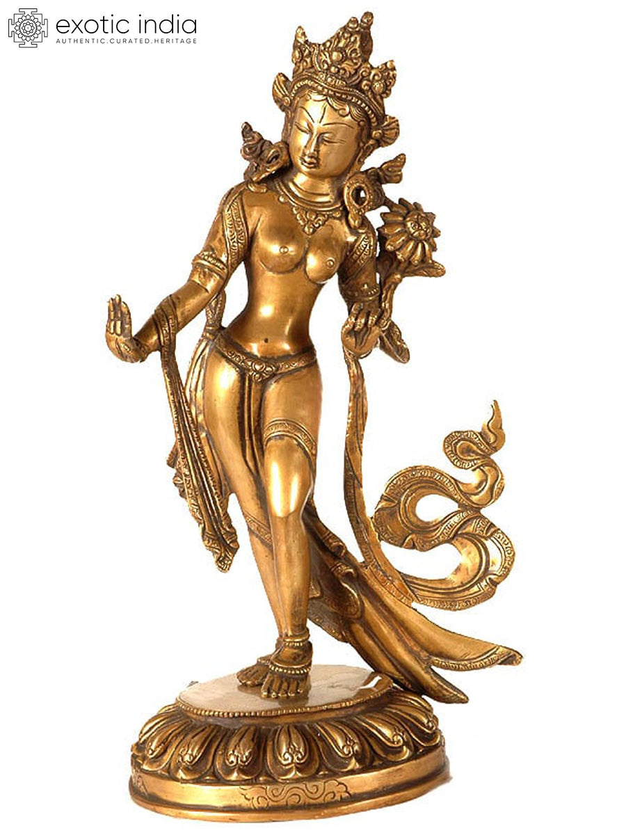 15" Standing Tara Tibetan Buddhist Brass Statue Handmade