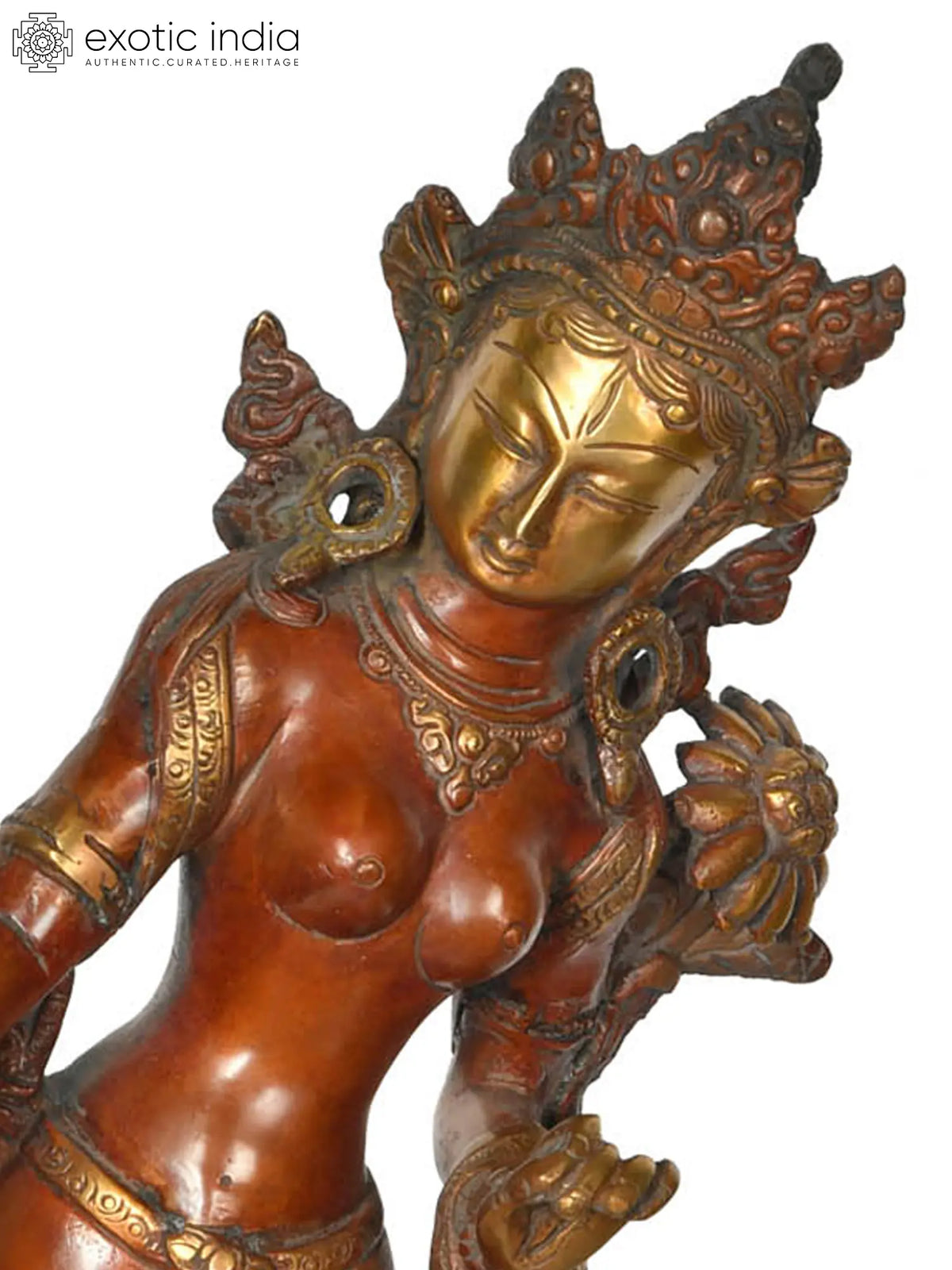 15" Standing Tara (Tibetan Buddhist Deity) In Brass | Handmade | Made In India