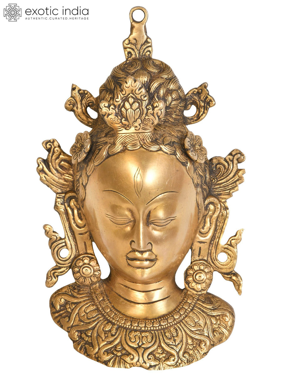 10" Tibetan Buddhist Deity Tara Brass Wall Hanging Mask Handmade