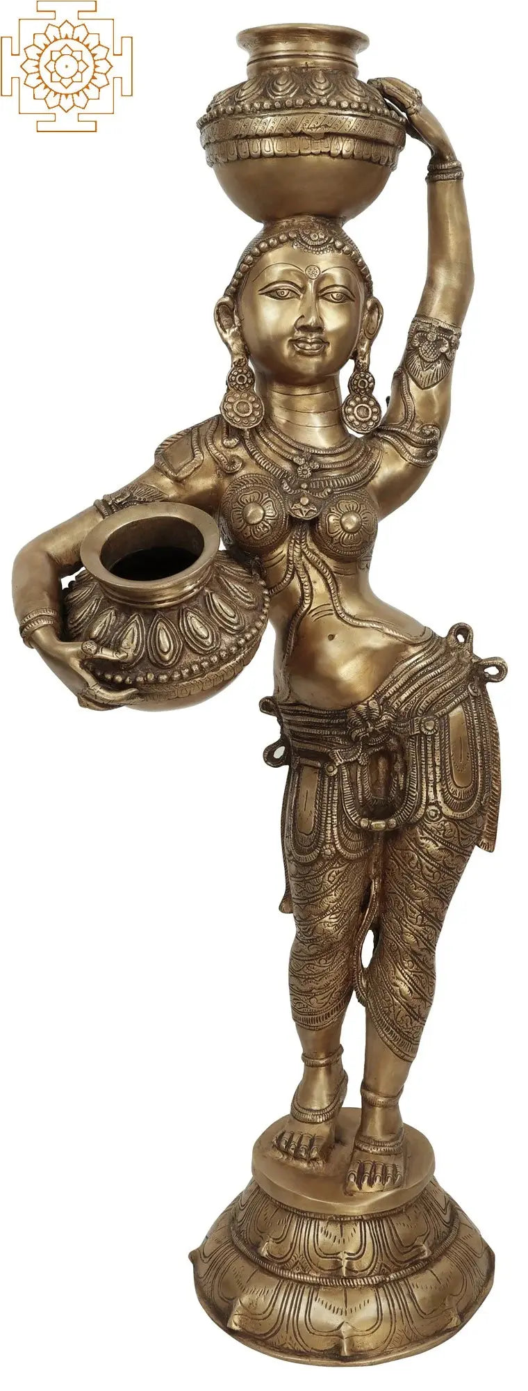 44" Large Brass Lady Carrying Milk Pots Statue Handmade