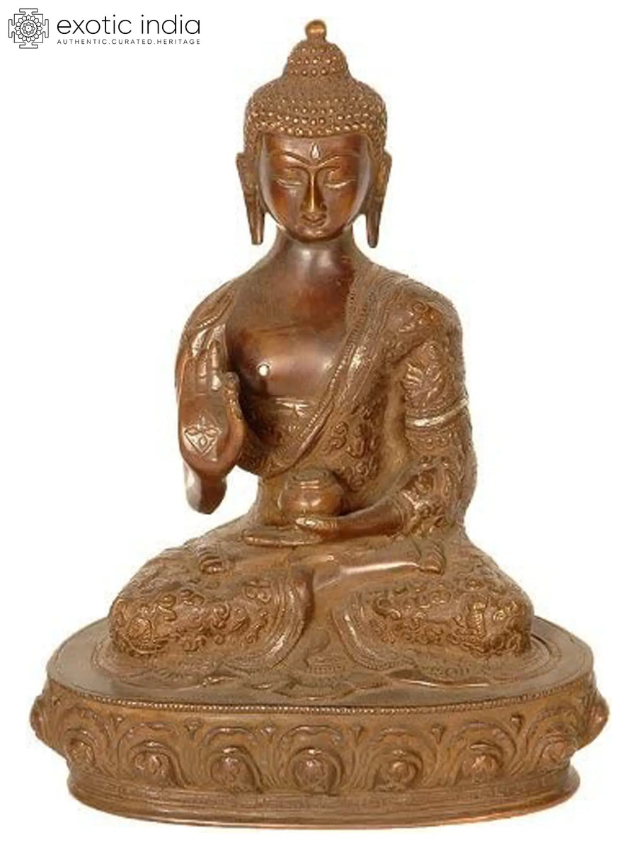 9" Buddha Handmade Brass Statue with Life Story Carved Robe
