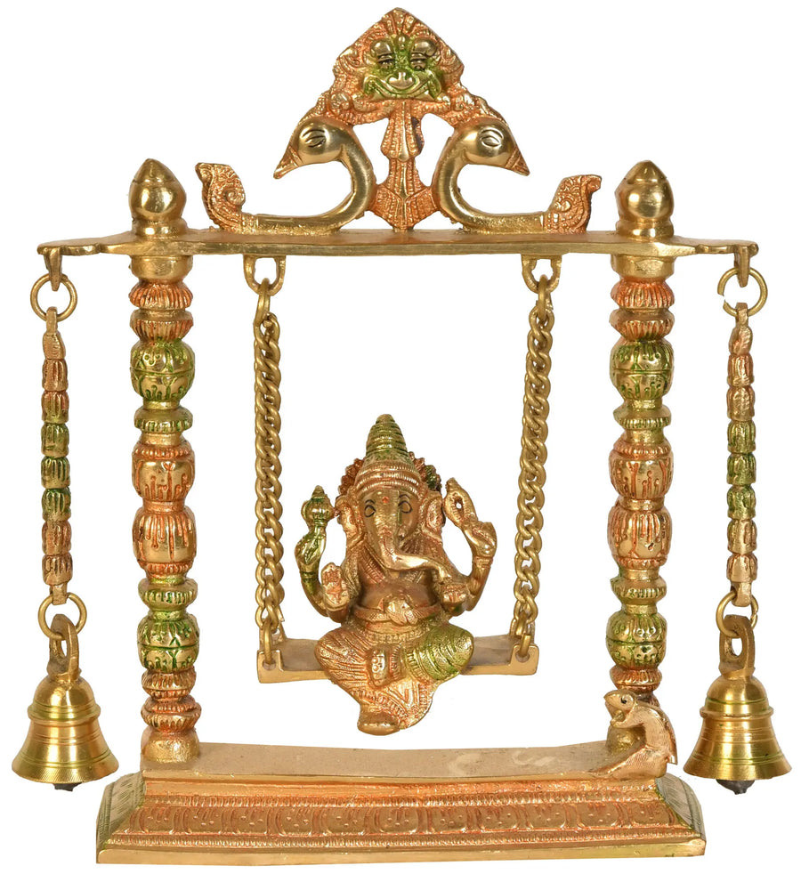 9" Brass Ganesha Idol on Swing Handmade