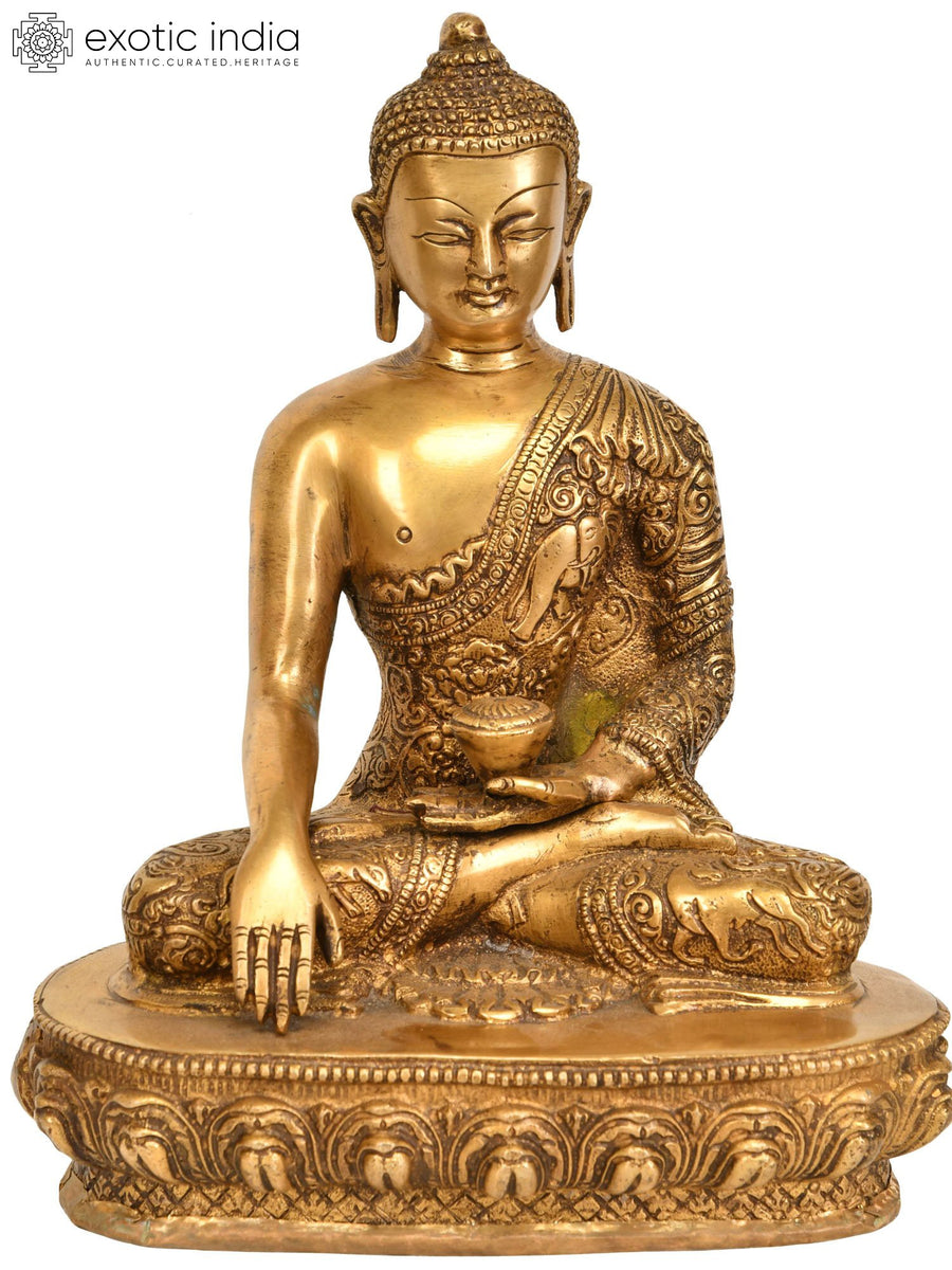 9" Handmade Brass Buddha Seated in Bhumisparsha Mudra Statue