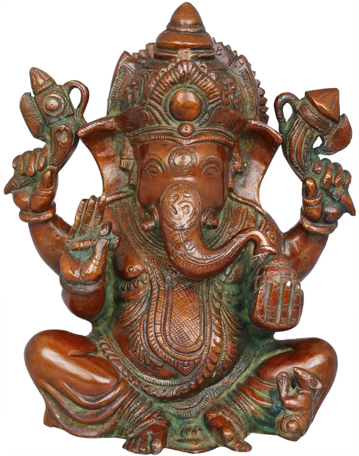 9" Chaturbhuja Ganesha Handmade Brass Statue