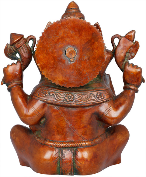 9" Chaturbhuja Ganesha Brass Statue | Handmade Indian Crafted Idol