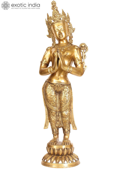 30" Namaste Lady Handmade Brass Sculpture for Home Decor