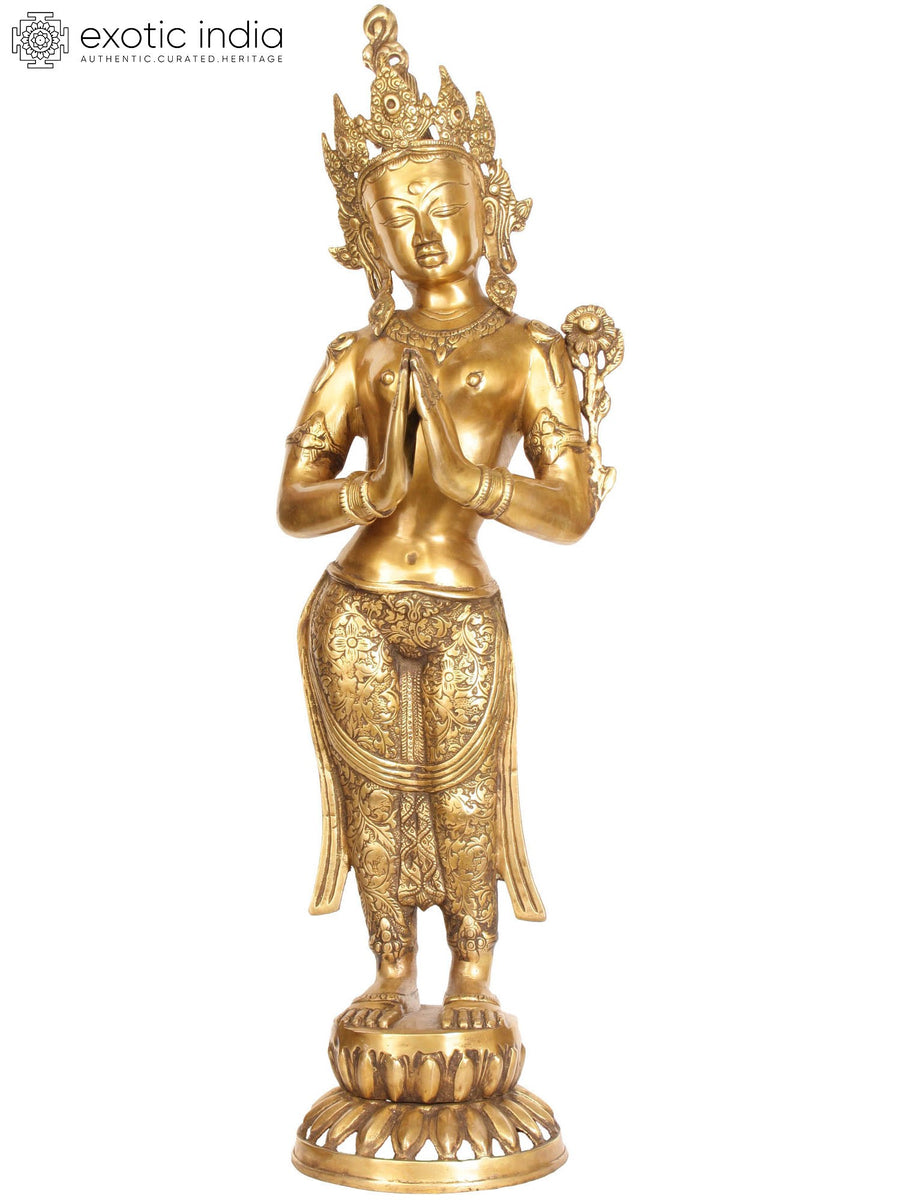 30" Namaste Lady Handmade Brass Sculpture for Home Decor