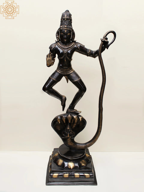 42" Large Size Shri Krishna Vanquishes Kaliya | Handcrafted Brass Statue