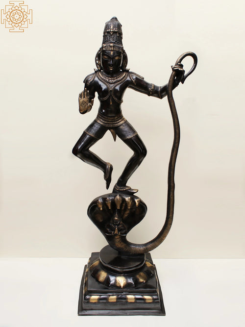 42" Shri Krishna Vanquishes Kaliya Handcrafted Brass Statue