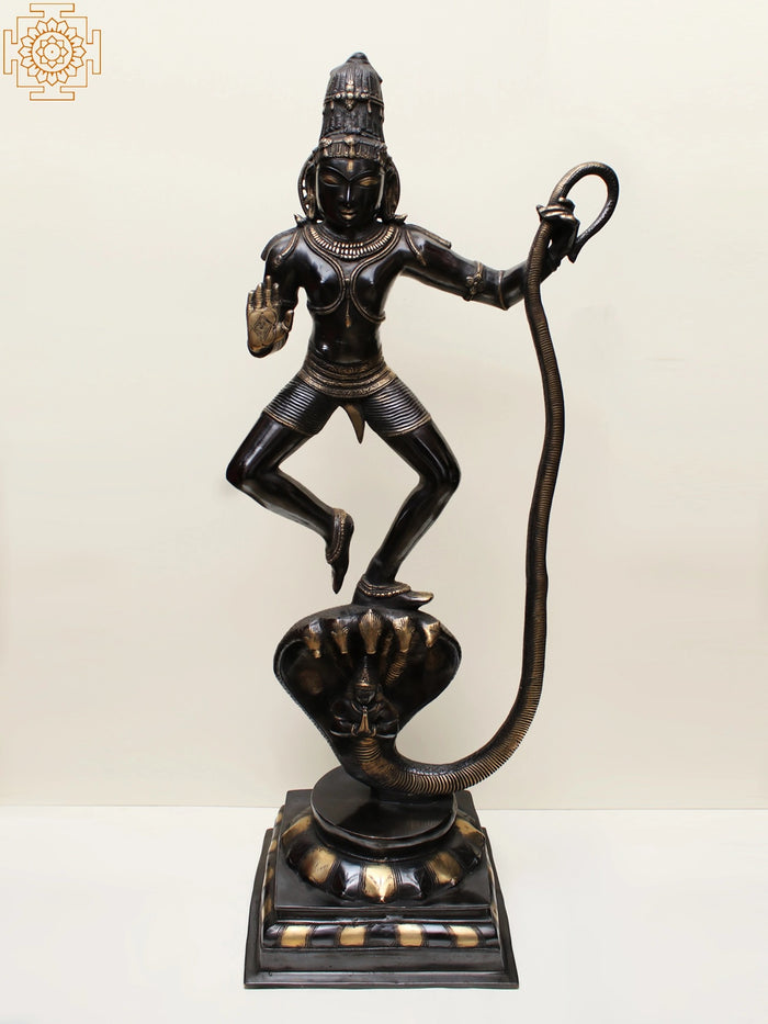 42" Large Size Shri Krishna Vanquishes Kaliya | Handcrafted Brass Statue