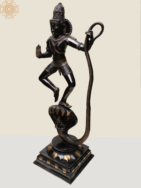 42" Large Size Shri Krishna Vanquishes Kaliya | Handcrafted Brass Statue