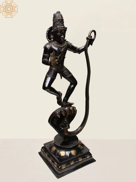 42" Large Size Shri Krishna Vanquishes Kaliya | Handcrafted Brass Statue