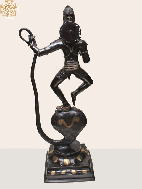 42" Large Size Shri Krishna Vanquishes Kaliya | Handcrafted Brass Statue