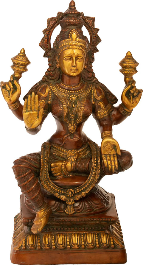 28" Large Four-Armed Blessing Lakshmi Brass Statue | Handmade | Made in India