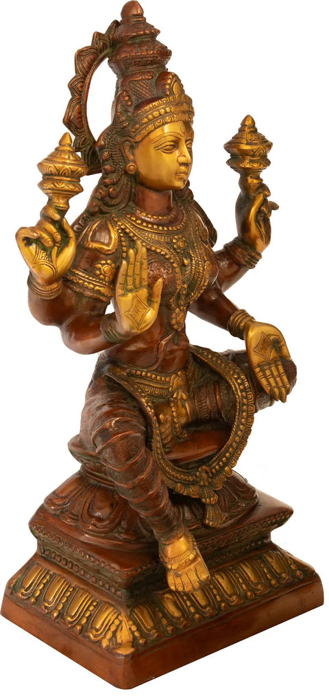 28" Large Four-Armed Blessing Lakshmi Brass Statue | Handmade | Made in India