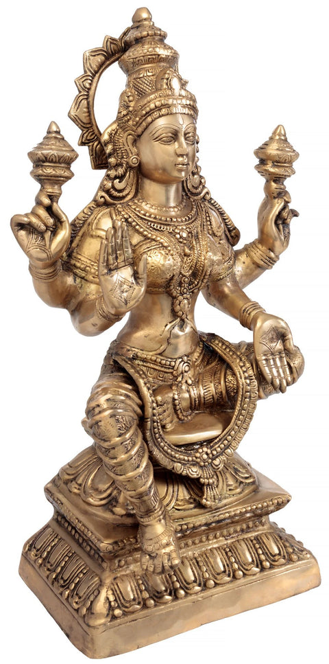 28" Large Four-Armed Blessing Lakshmi Brass Statue | Handmade | Made in India
