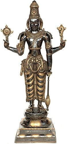 37" Large Chaturbhuja Narayana Vishnu Brass Statue Handmade