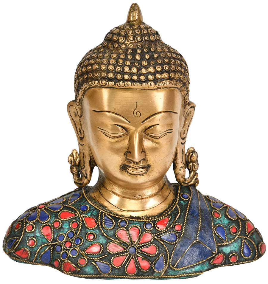 6" Lord Buddha Brass Bust Statue Handmade