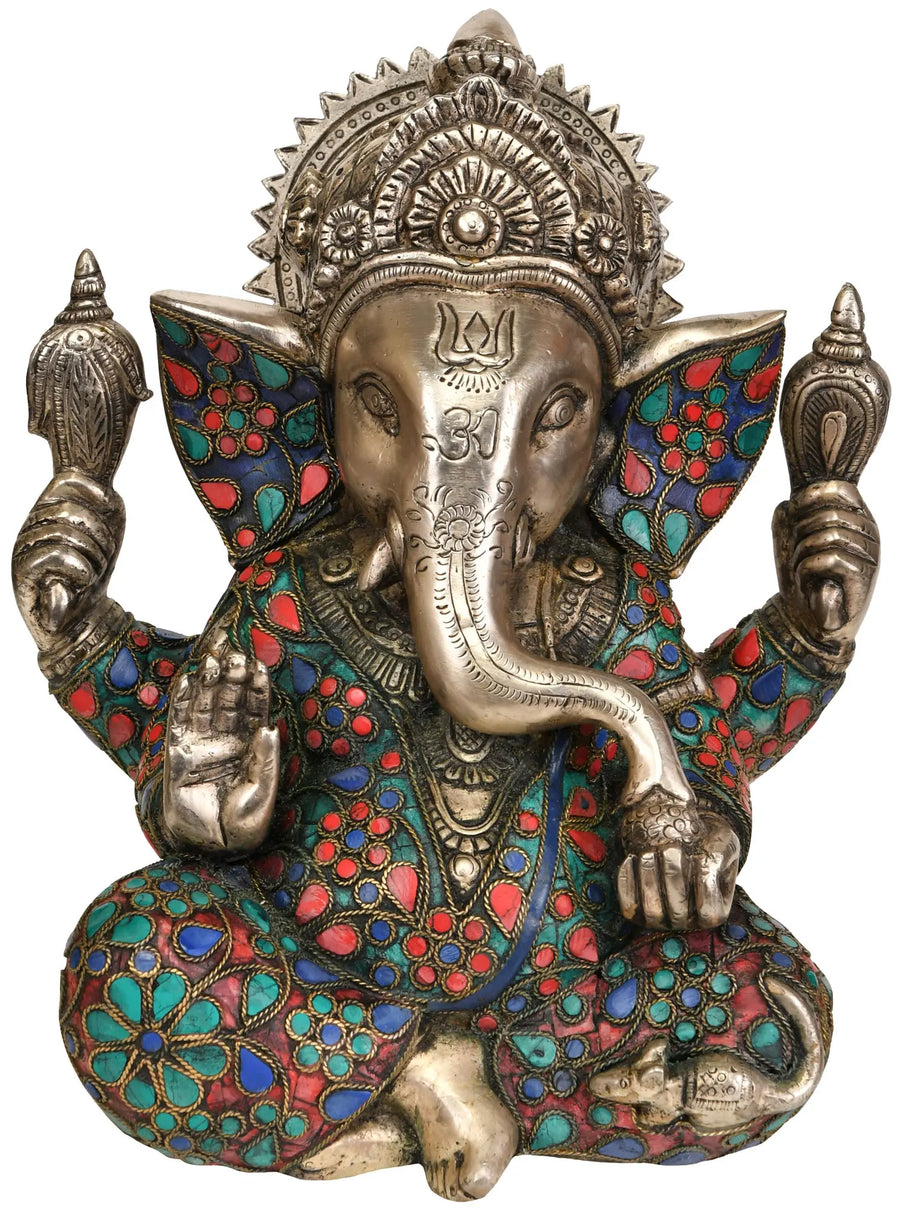 9" Blessing Lord Ganesha Handmade Brass Statue