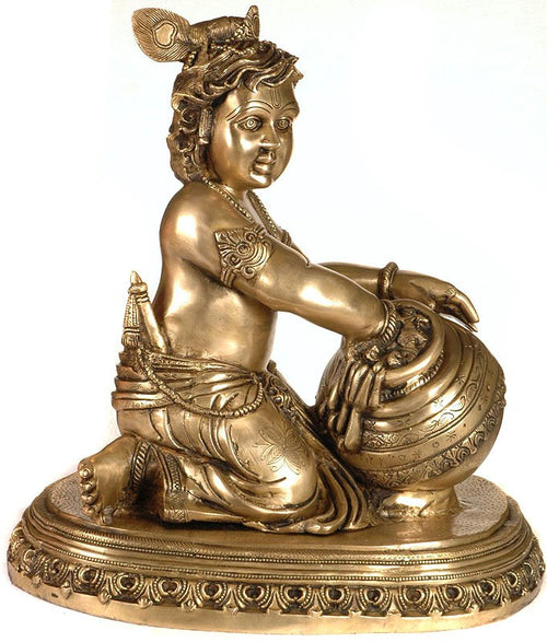 18" Handmade Brass Butter Thief Krishna Statue for Home Decor