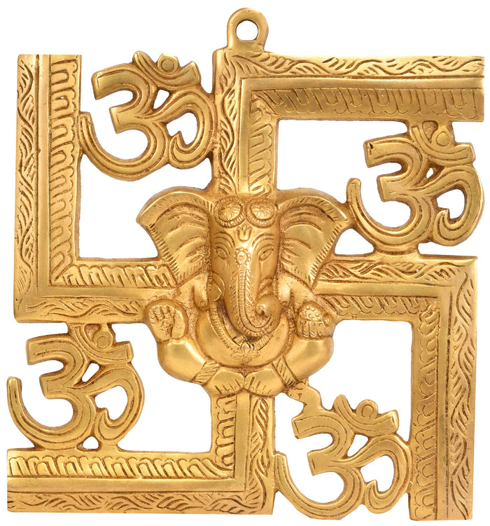 8" Brass Om Ganesha Wall Hanging Statue Handmade